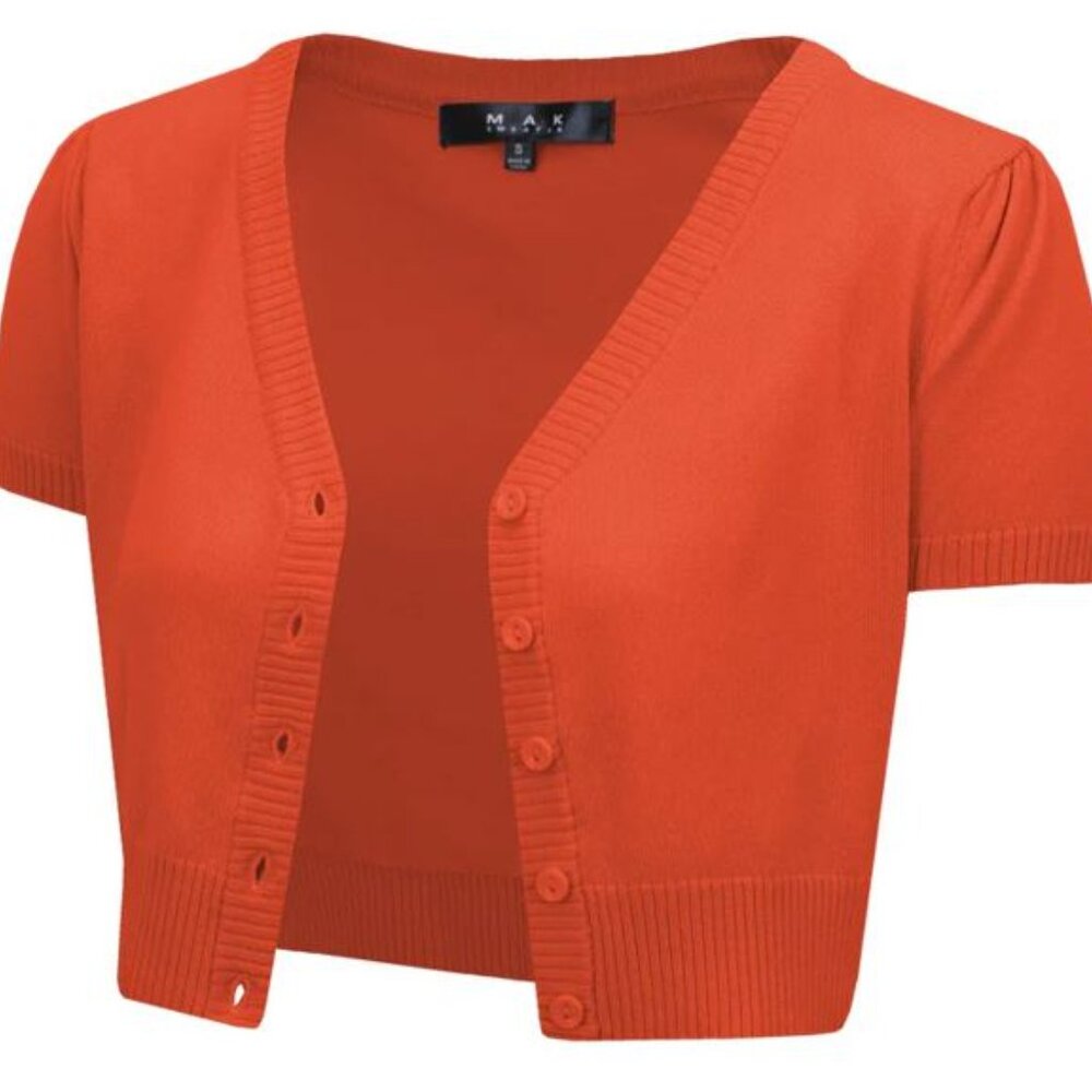 YEMAK Women's Cropped Bolero Short Sleeve Cardigan Sweater Fiesta sz M NWT